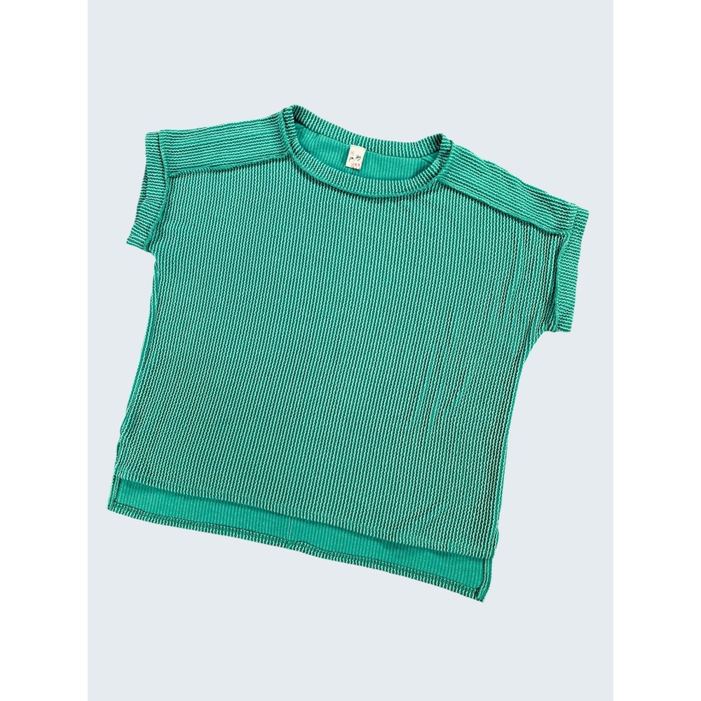 7th Ray Green Textured Knit Oversized Sweater Top Exposed Seam Boxy